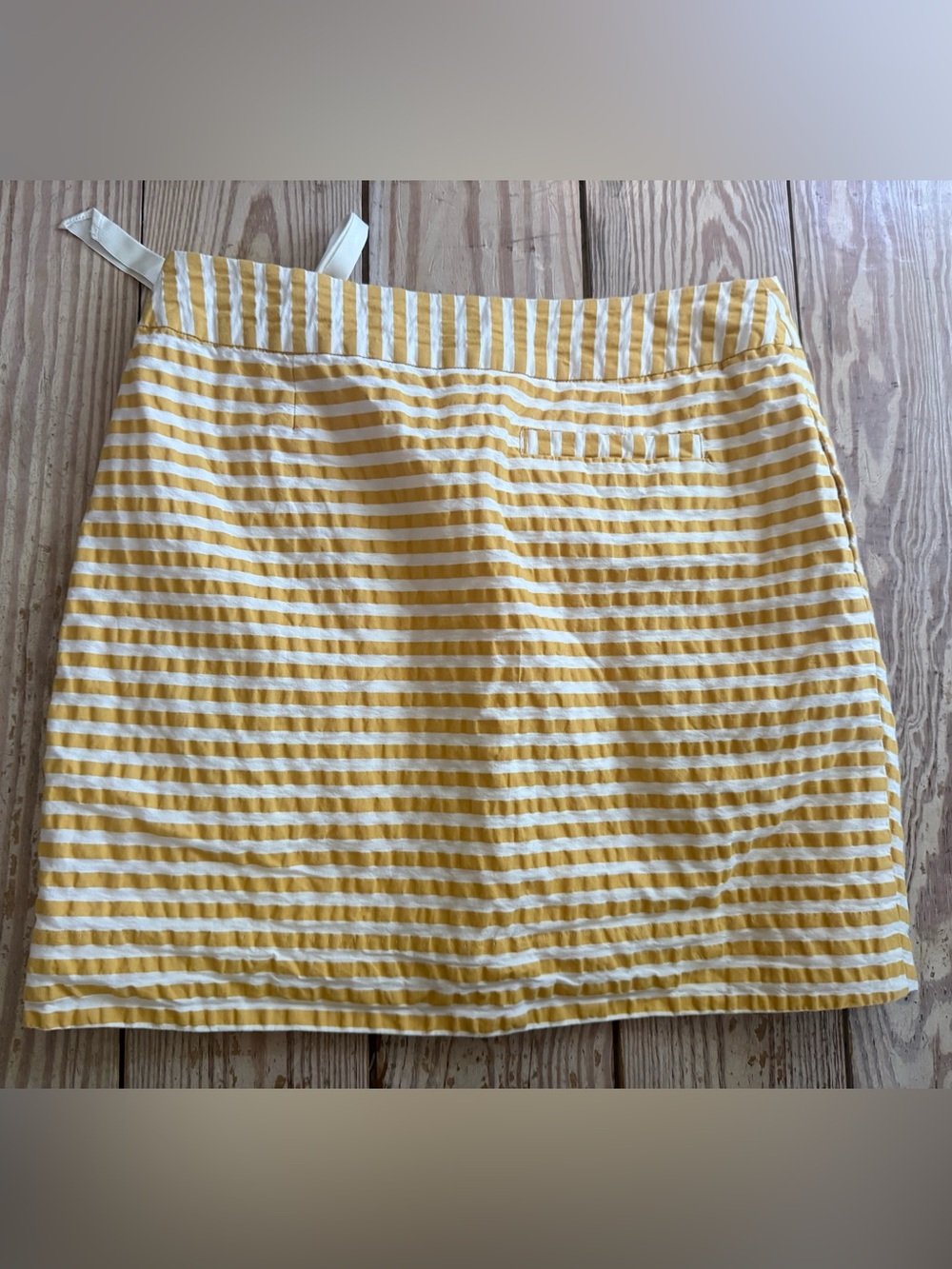 LEIFSDOTTIR yellow white striped mini skirt tie waist buttons size 4 - Picture 3 of 4
